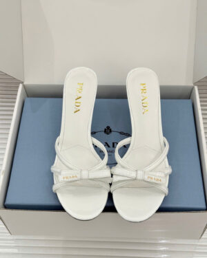 Prada Saffiano Leather Bow Slide Sandals 5.5cm
