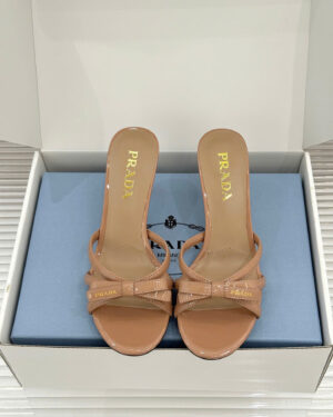 Prada Saffiano Leather Bow Slide Sandals 5.5cm