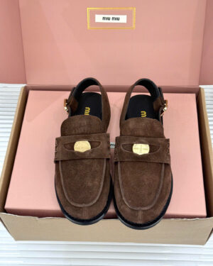 Miu Miu Vintage-Effect Leather Slingback Penny Loafers