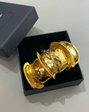 Saint Laurent Monogram High-Shine Metal Cuff Bangle