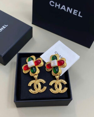 Vintage Chanel Gripoix Color Stone Statement Earrings