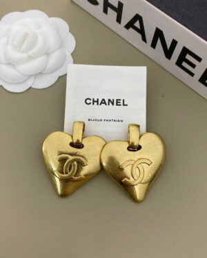 Vintage Chanel Gold Metal CC Heart Earrings
