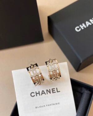 Chanel CC Logo Gold Crystal Drop Earrings