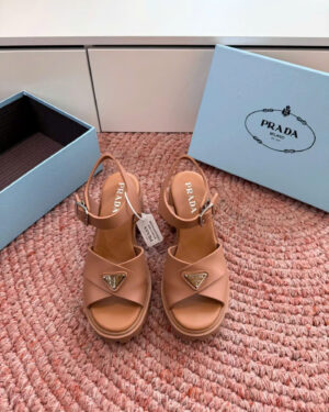 Prada Monolith Enamel Triangle-Logo Sandals 9cm