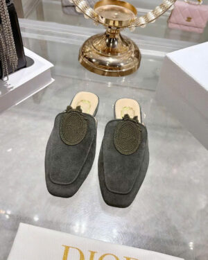 Dior Médaillon Mule Khaki Suede Goatskin