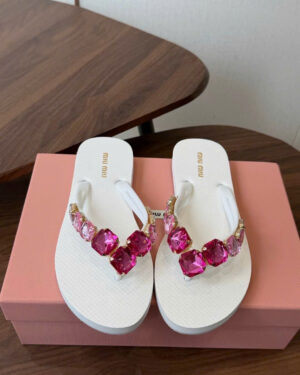 Miu Miu Rhinestone Flip Flop Women Sandals