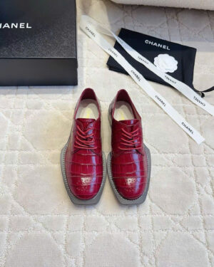Chanel Lace-up Crocodile Embossed Patent Calfskin Shoes