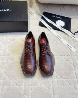 Chanel Lace-up Crocodile Embossed Patent Calfskin Shoes