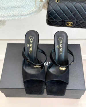 Chanel Mules Embossed Patent Calfskin & Metal