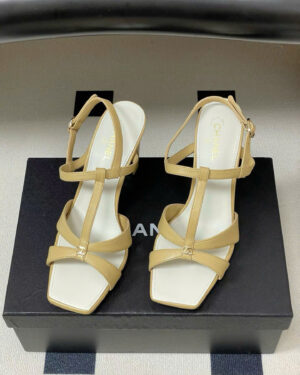 Chanel Laminated Calfskin Block Heel Sandals 9cm
