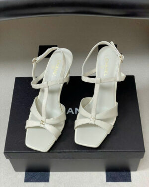 Chanel Laminated Calfskin Block Heel Sandals 9cm