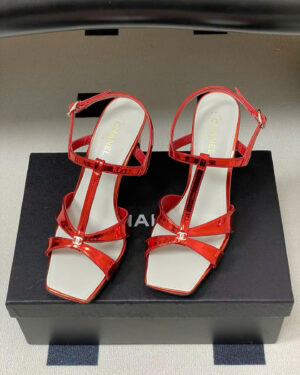 Chanel Laminated Calfskin Block Heel Sandals 9cm