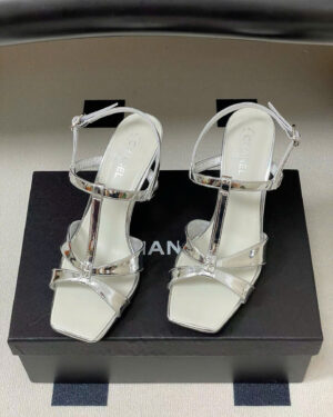 Chanel Laminated Calfskin Block Heel Sandals 9cm