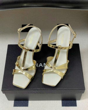 Chanel Laminated Calfskin Block Heel Sandals 9cm