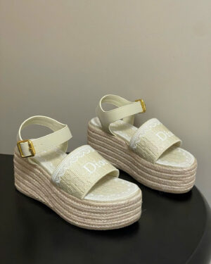 Dior Oblique Dentelle Wedge Sandal 8.5cm