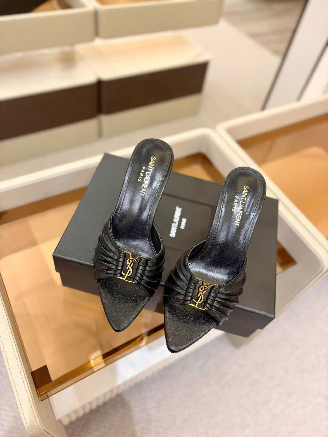 Saint Laurent YSL Babylone Heeled Women's Mules 10cm