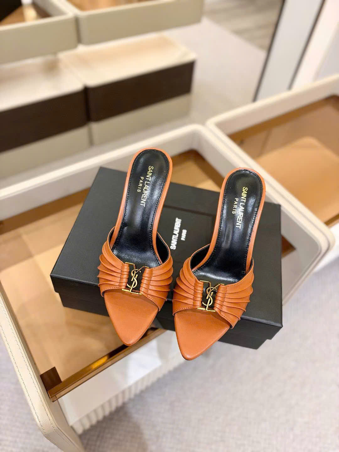 Saint Laurent YSL Babylone Heeled Women's Mules 10cm