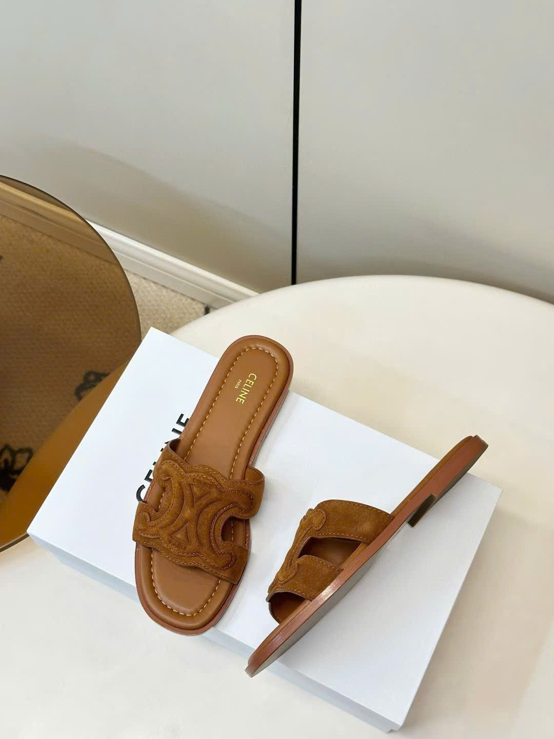 Celine Marina Triomphe Mule in Suede Calfskin - Image 3