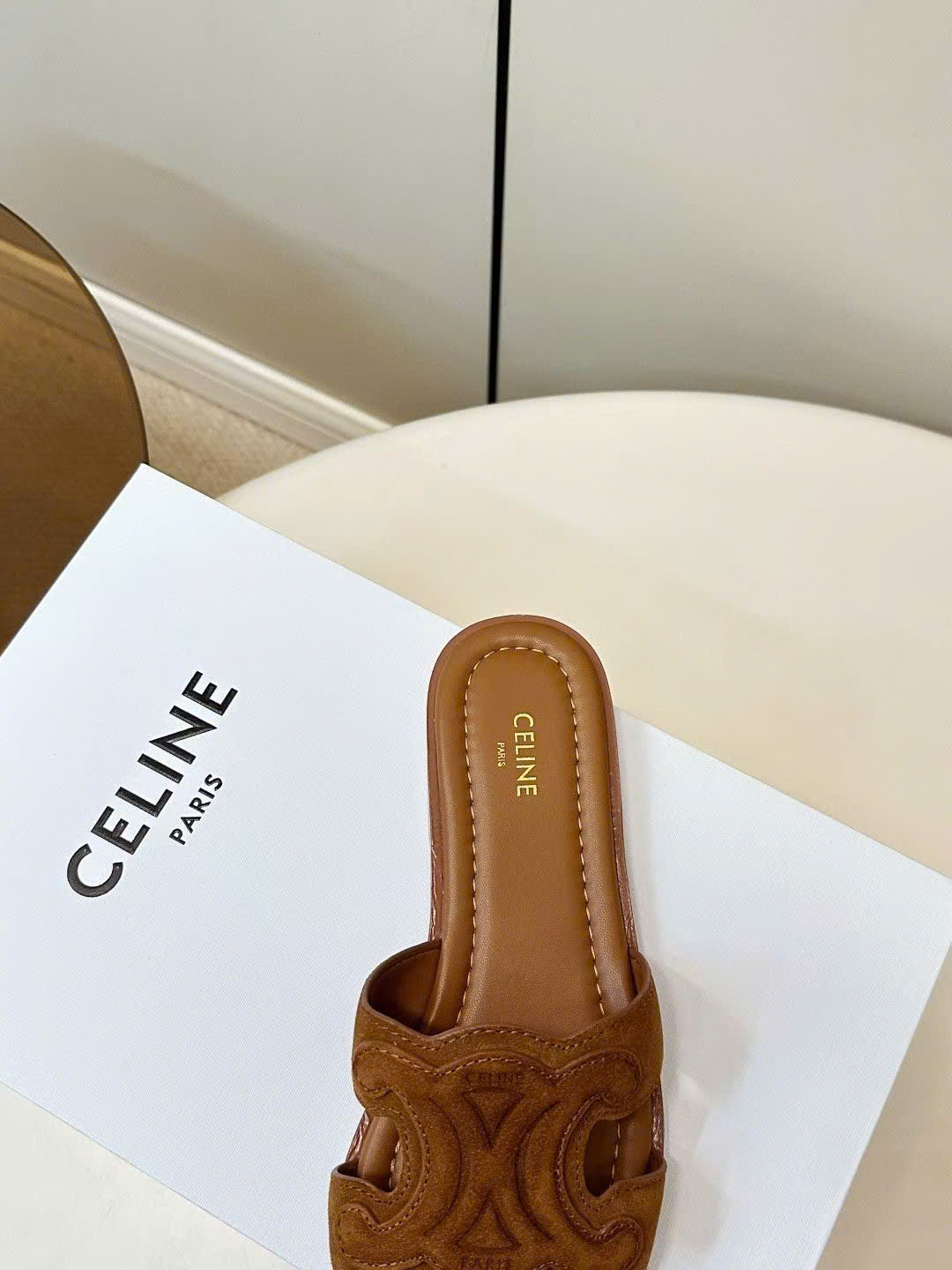 Celine Marina Triomphe Mule in Suede Calfskin - Image 6