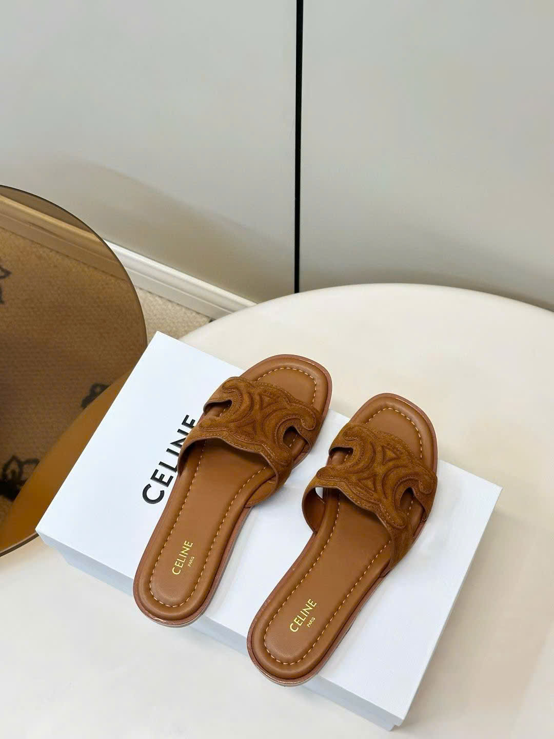 Celine Marina Triomphe Mule in Suede Calfskin - Image 7