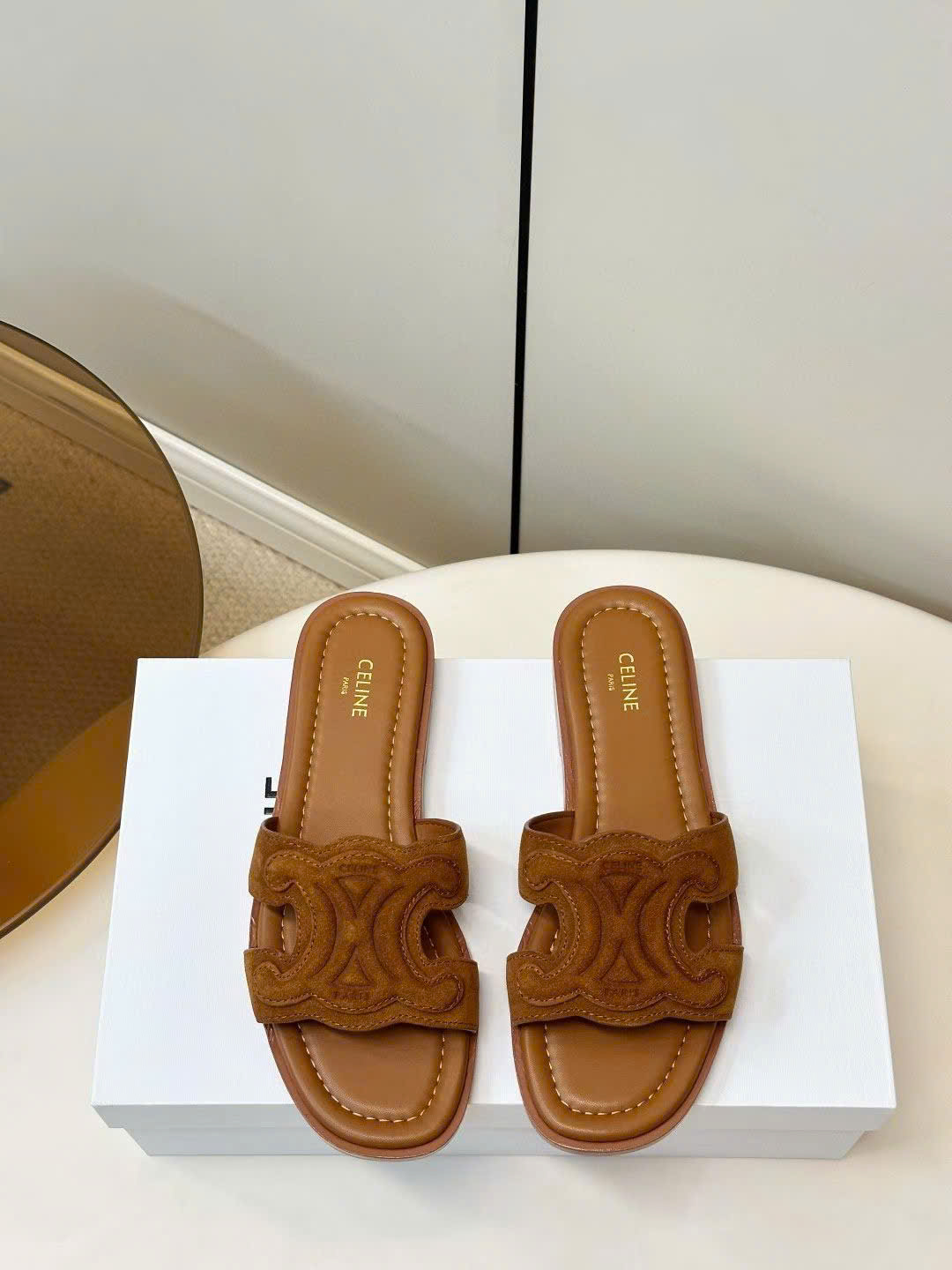 Celine Marina Triomphe Mule in Suede Calfskin