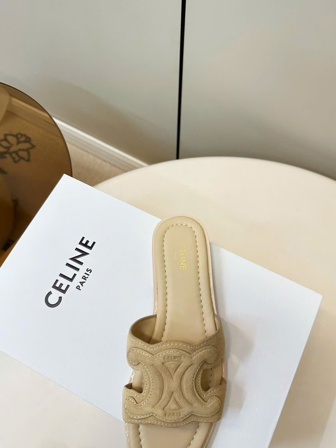 Celine Marina Triomphe Mule in Suede Calfskin - Image 4