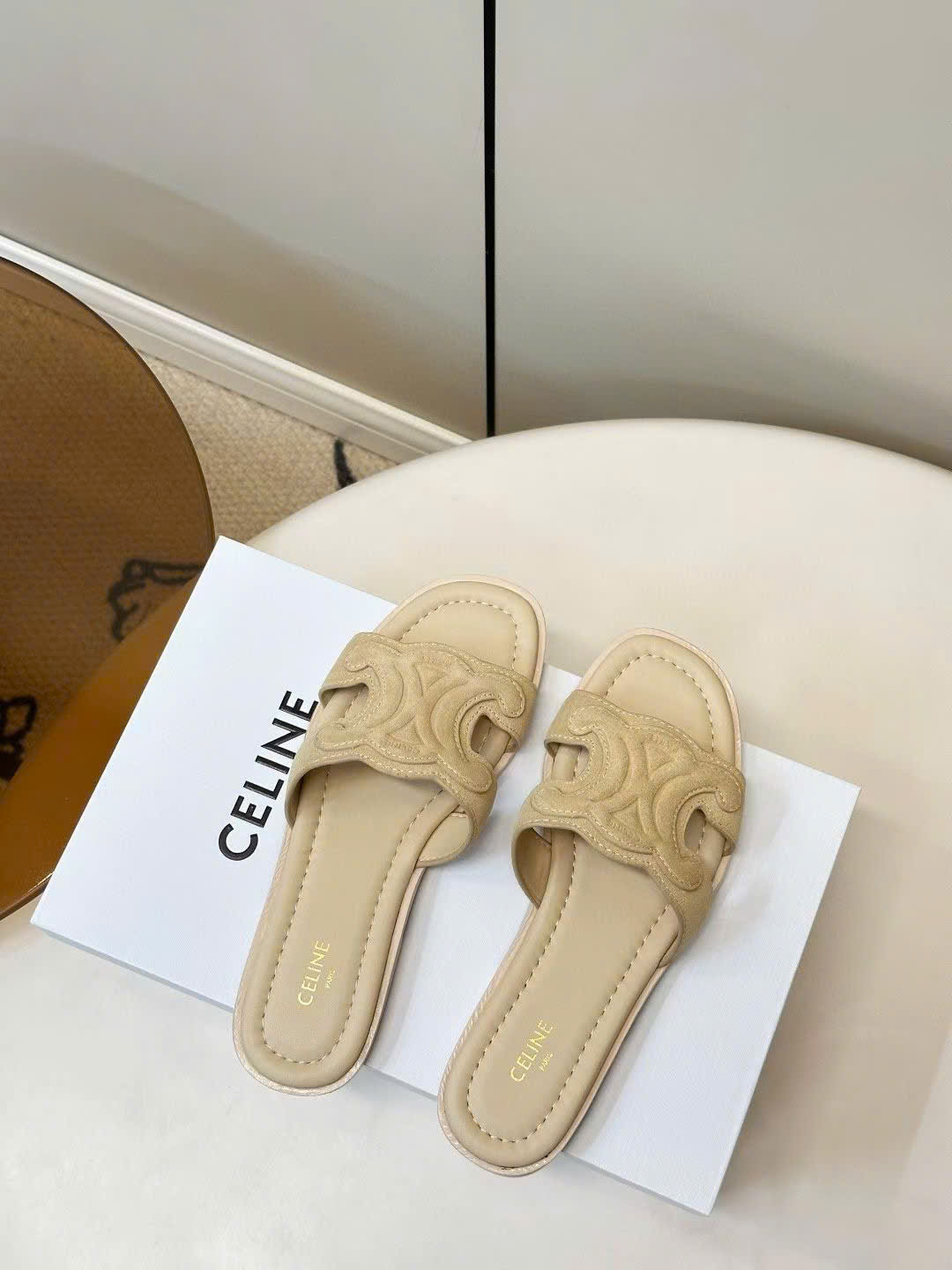 Celine Marina Triomphe Mule in Suede Calfskin - Image 5
