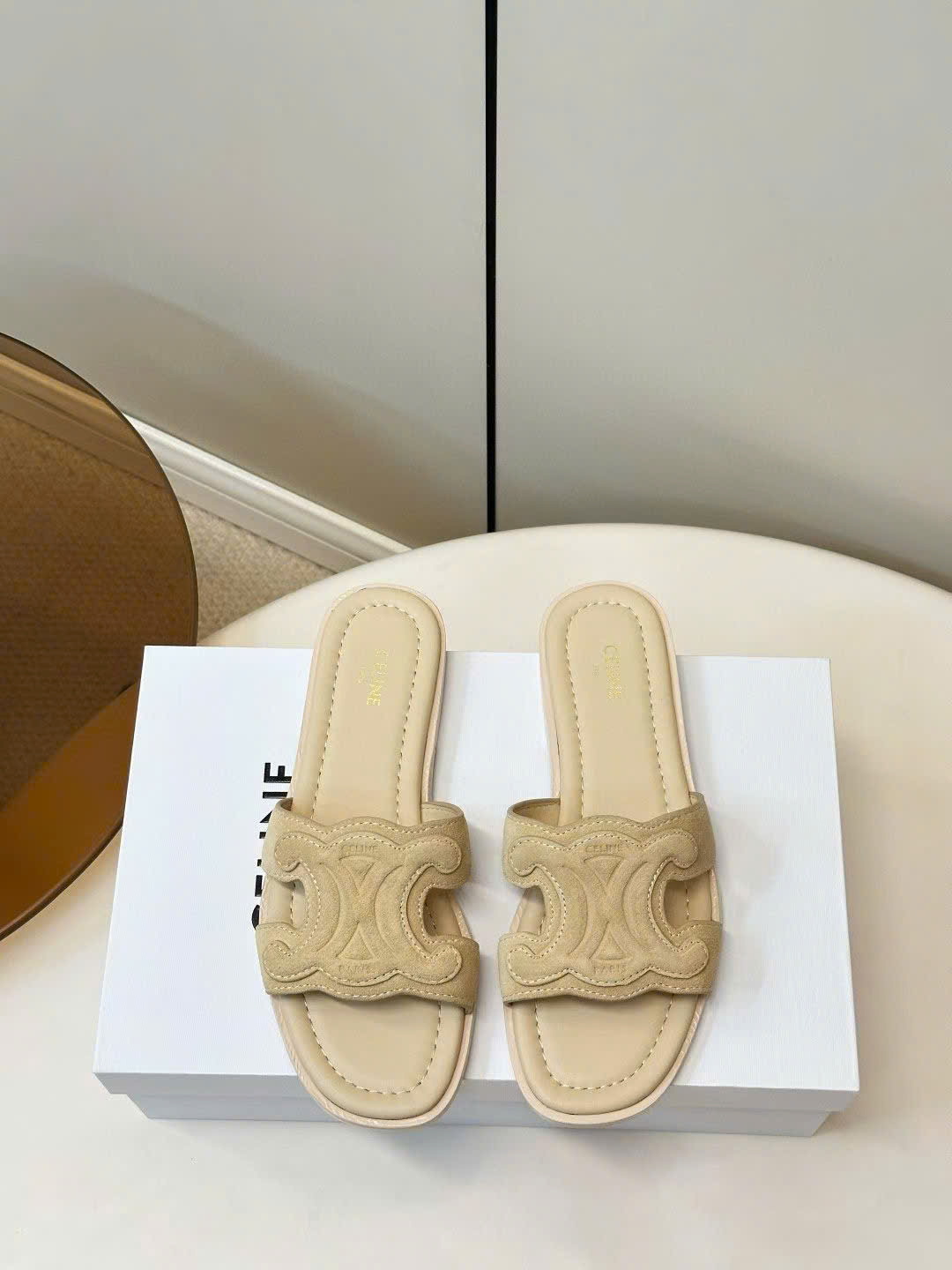 Celine Marina Triomphe Mule in Suede Calfskin