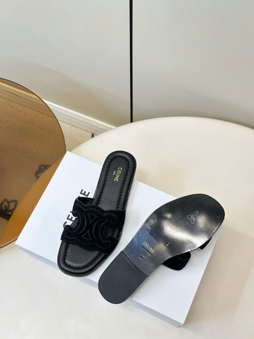 Celine Marina Triomphe Mule in Suede Calfskin - Image 2