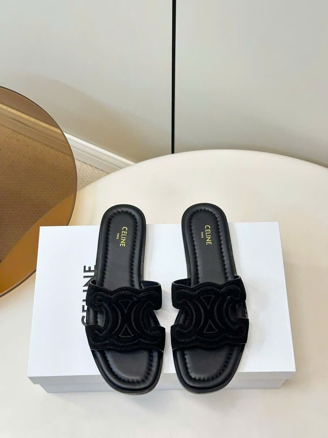 Celine Marina Triomphe Mule in Suede Calfskin
