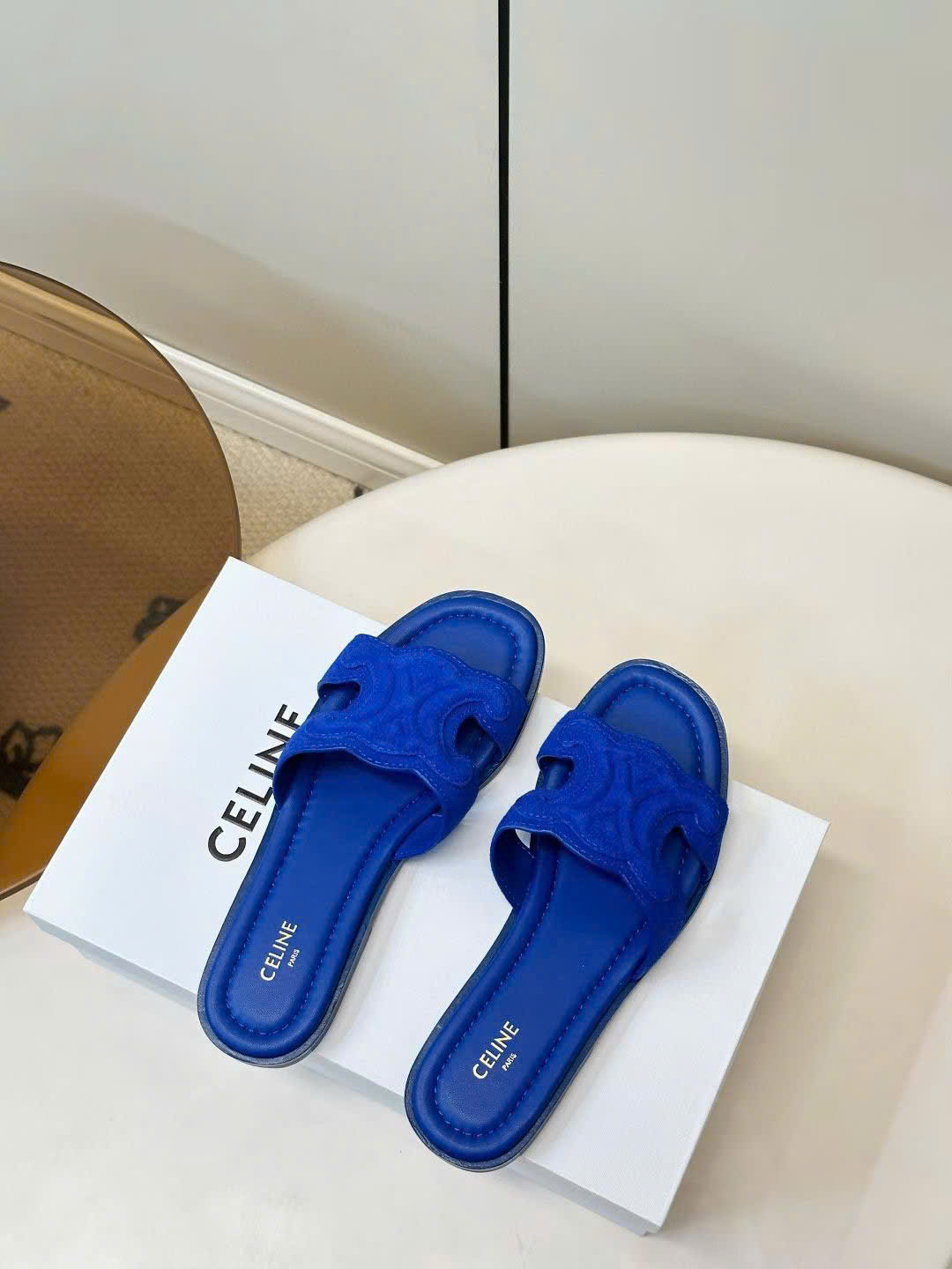 Celine Marina Triomphe Mule in Suede Calfskin - Image 2