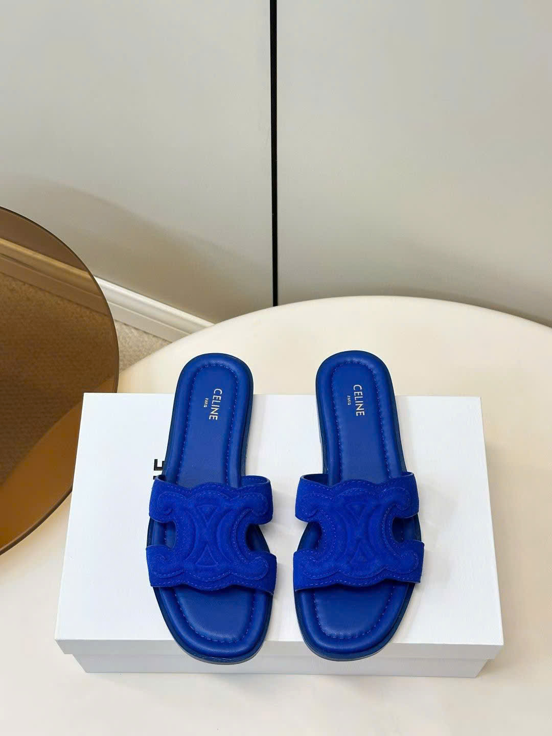 Celine Marina Triomphe Mule in Suede Calfskin