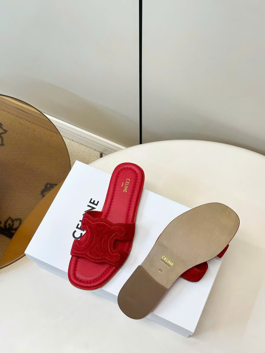 Celine Marina Triomphe Mule in Suede Calfskin - Image 2
