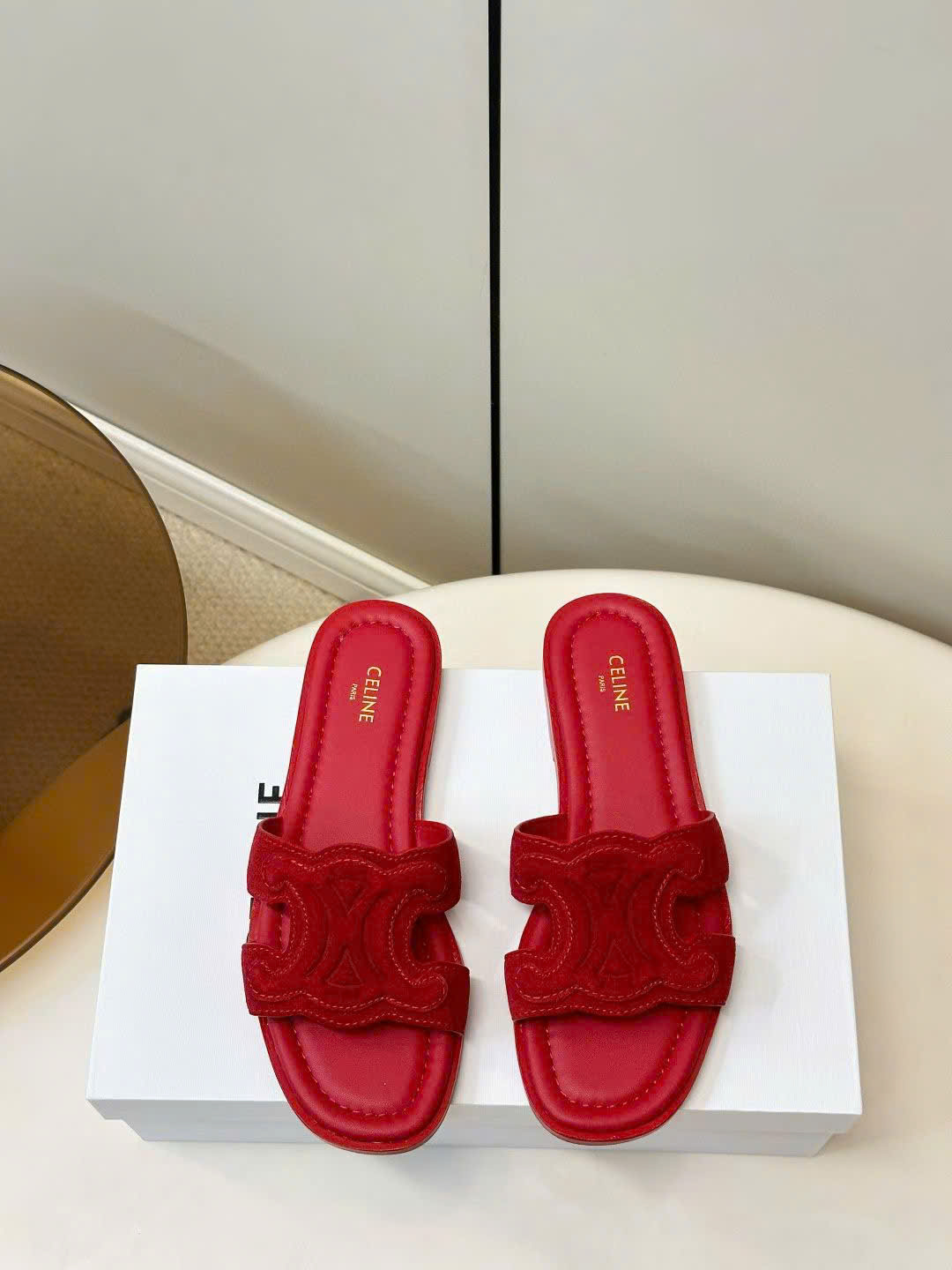 Celine Marina Triomphe Mule in Suede Calfskin