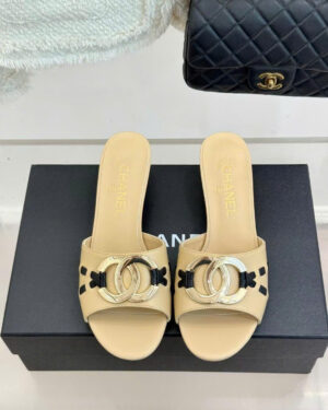 Chanel CC Logo Lambskin Mules
