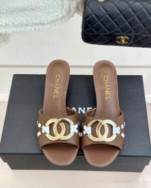 Chanel CC Logo Lambskin Mules