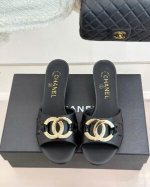 Chanel CC Logo Lambskin Mules