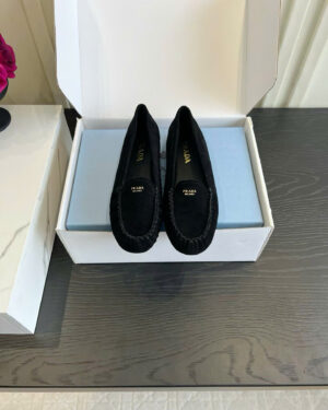 Prada Ruffled Suede Loafer Shoes